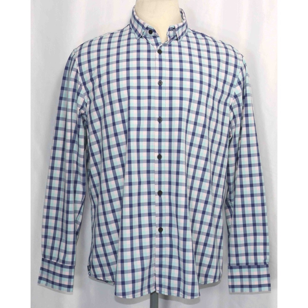 Mizzen+Main Leeward Classic Fit No Tuck Blue Pink Check L/S Shirt Mens Size  L